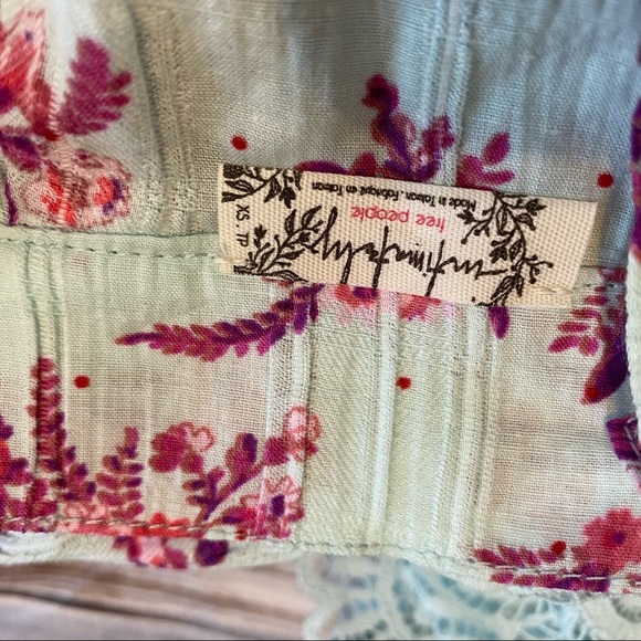 Free People Angela Floral Printed Square Neck Puff Sleeve Lace Bodysuit Blue XS - Picture 8 of 8